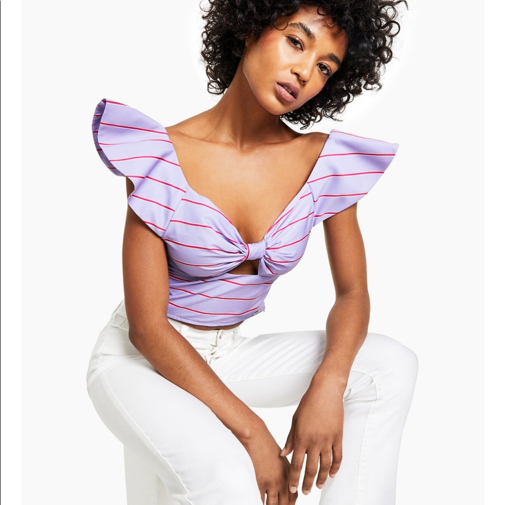 Guess thin stripe lilac combo fashion top, size small